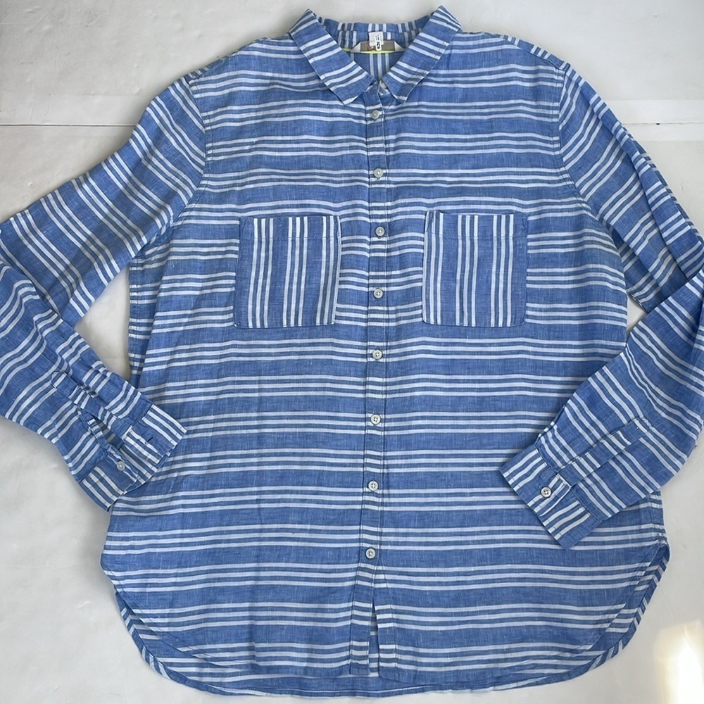 Boden Women’s Blue and White Striped Casual Linen Shirt Size 12 - Picture 13 of 14
